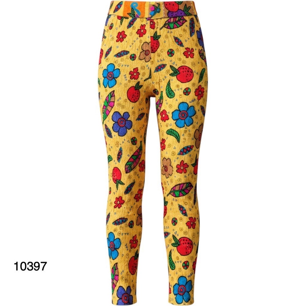 Vintage E. Gadd Pants Womens 6 Yellow Floral Fruit Print Casual Zip Fly Outdoor